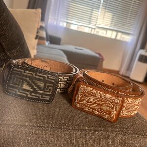 Men's Black and Brown Patterned Leather Belts